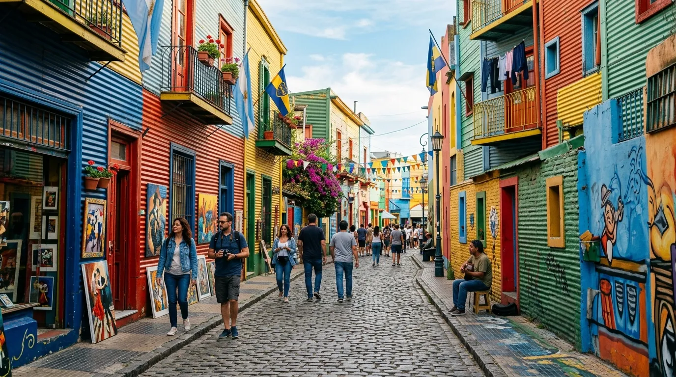 Ruas coloridas do Caminito destacando o que fazer em Buenos Aires em 5 dias de viagem cultural inesquecível.