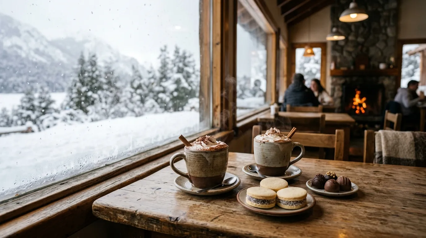 Chocolate quente artesanal como experiência do que fazer em Bariloche em julho.
