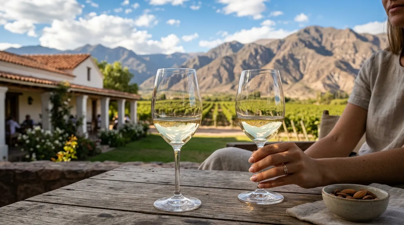 Degustação de vinho Torrontés em vinícola tradicional em Cafayate Salta Argentina.