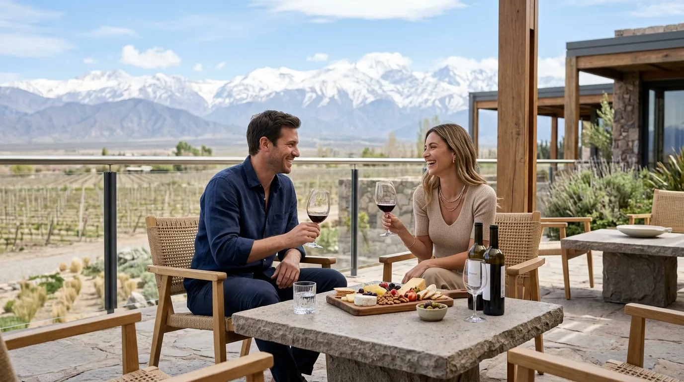 Degustação de vinhos ao ar livre perfeita para seu roteiro em Mendoza personalizado.