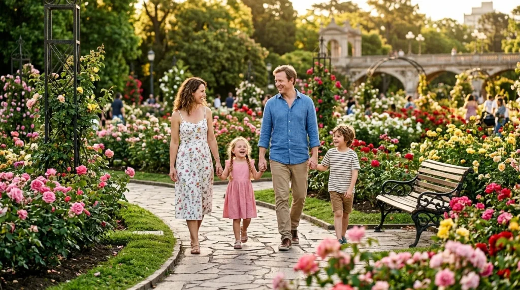 Família passeando em parque ao planejar o que fazer em Buenos Aires com crianças em viagem de férias.
