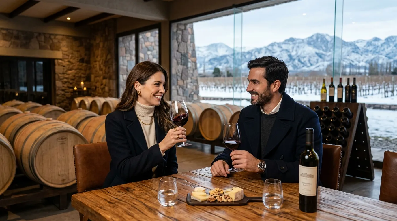 Degustação de vinhos ao planejar o que fazer em Mendoza no inverno com conforto e sofisticação.