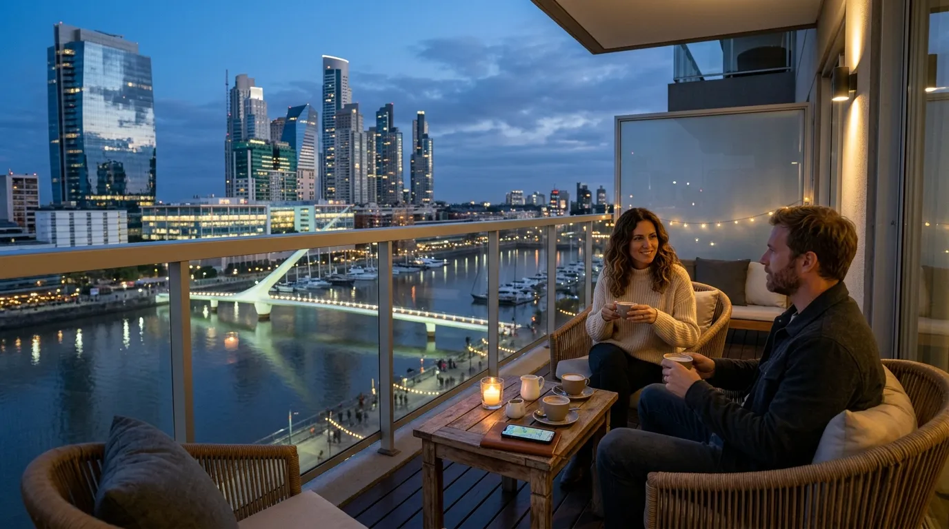 Vista de hotel moderno em Puerto Madero ideal para decidir onde ficar em Buenos Aires com conforto.