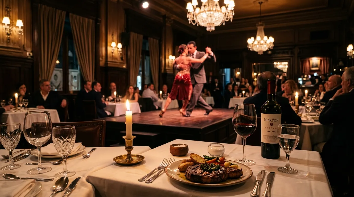 Jantar romântico à luz de velas assistindo a espetáculo de show de tango em Buenos Aires tradicional.