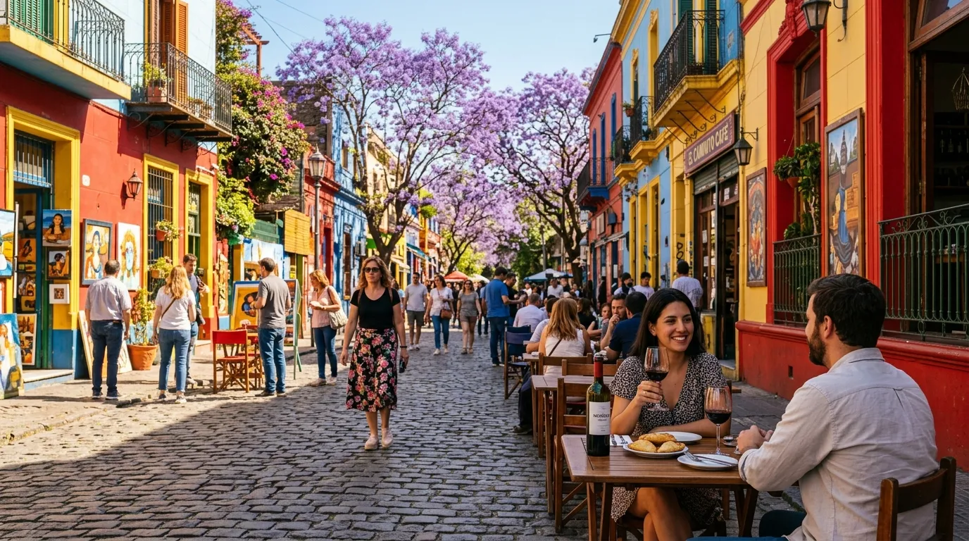 Ruas floridas de Buenos Aires na melhor epoca para viajar para argentina.