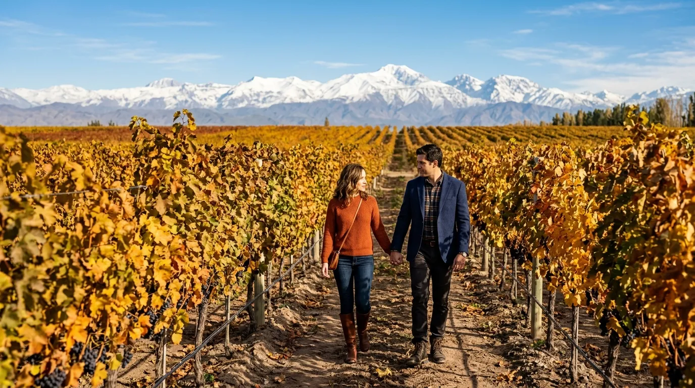 Vinhedos em Mendoza durante a melhor epoca para viajar para argentina no outono.