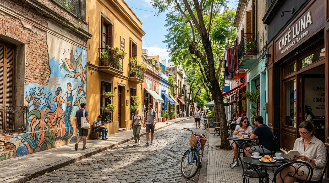 Bairro Palermo Soho excelente opção de onde ficar em Buenos Aires com cafés charmosos e ruas tranquilas.