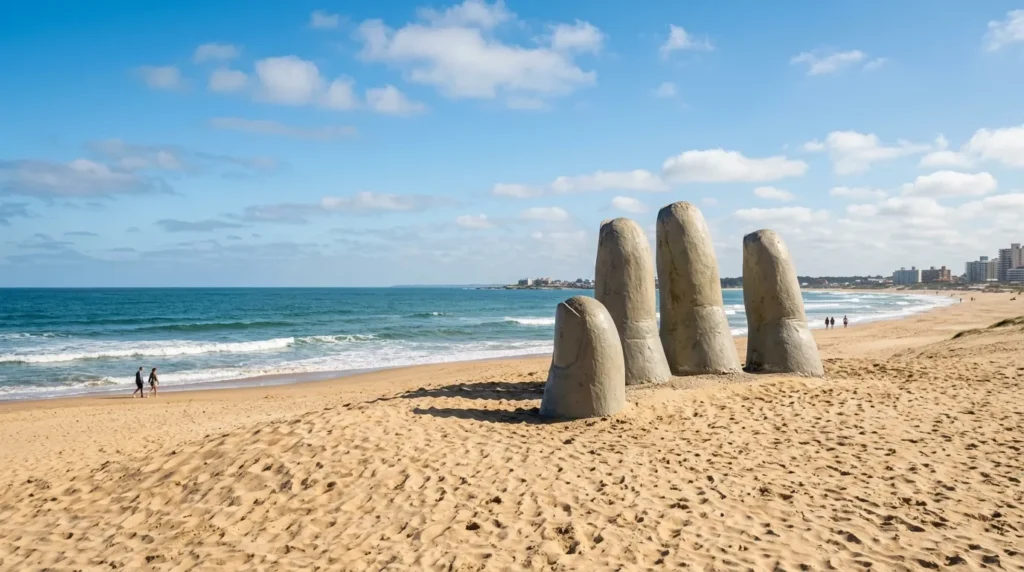 Monumento dos dedos na praia brava, destaques dos pontos turísticos punta del este.