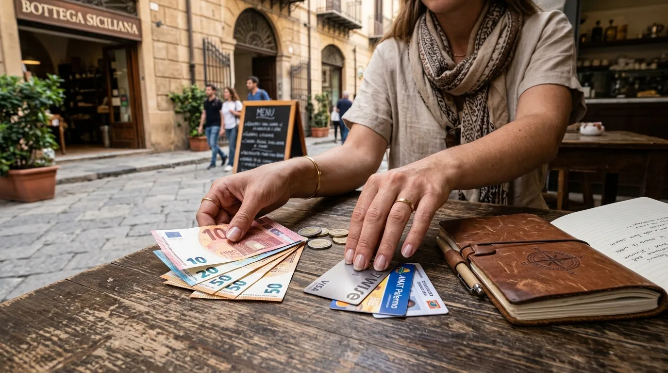 Planejamento financeiro para compras em Buenos Aires com dinheiro e notas sobre a mesa.