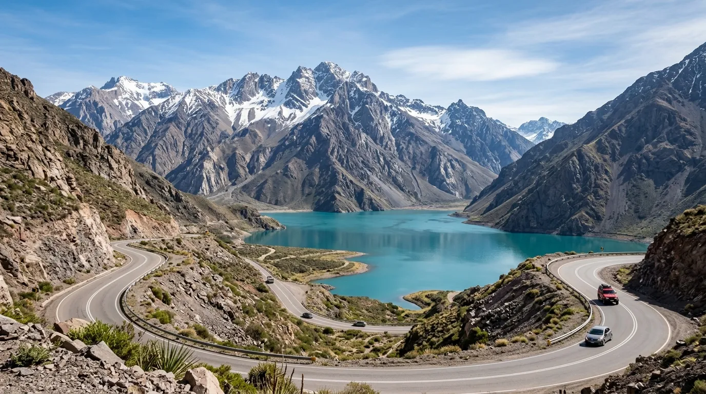 Paisagem deslumbrante dos Andes e lago para incluir no roteiro em Mendoza.