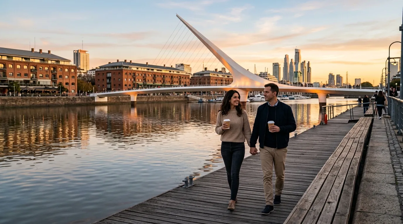 Passeio romantico durante city tour em Buenos Aires no moderno bairro Puerto Madero.
