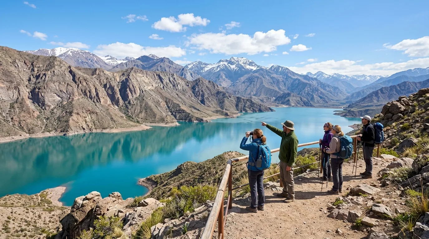 Paisagem do lago Potrerillos e cordilheira para roteiro de o que fazer em Mendoza Argentina.