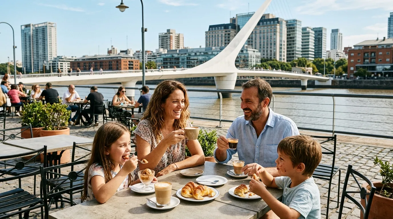 Passeio gastronômico e lazer mostrando o que fazer em Buenos Aires com crianças em Puerto Madero.