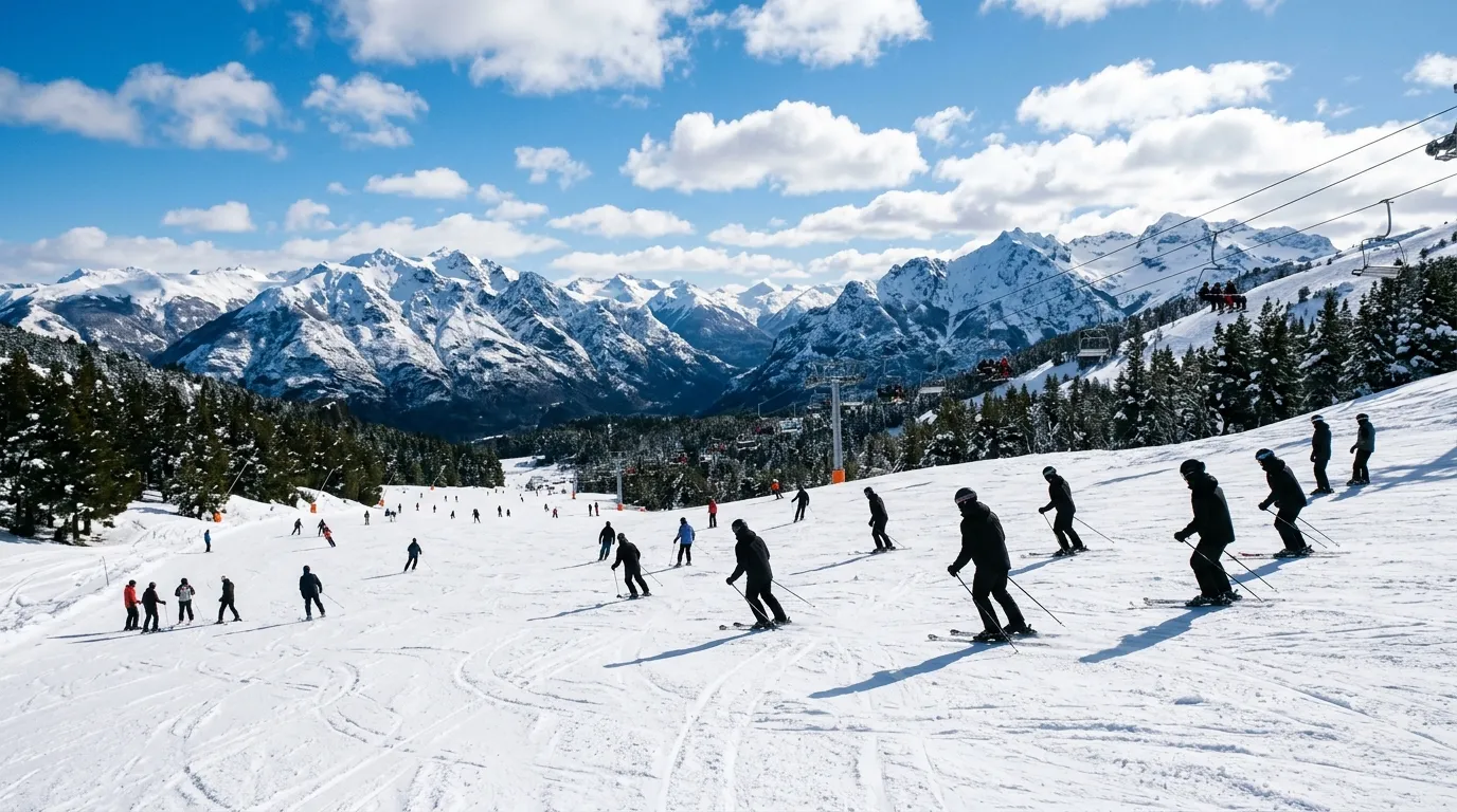Pistas de esqui no auge do período de neve Bariloche.