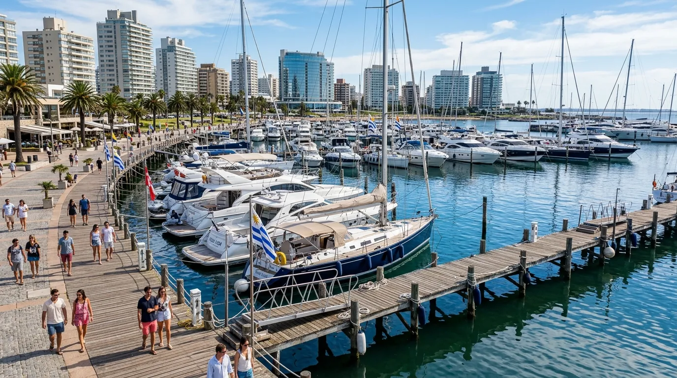 Porto com iates e marina moderna nos pontos turísticos punta del este uruguai.