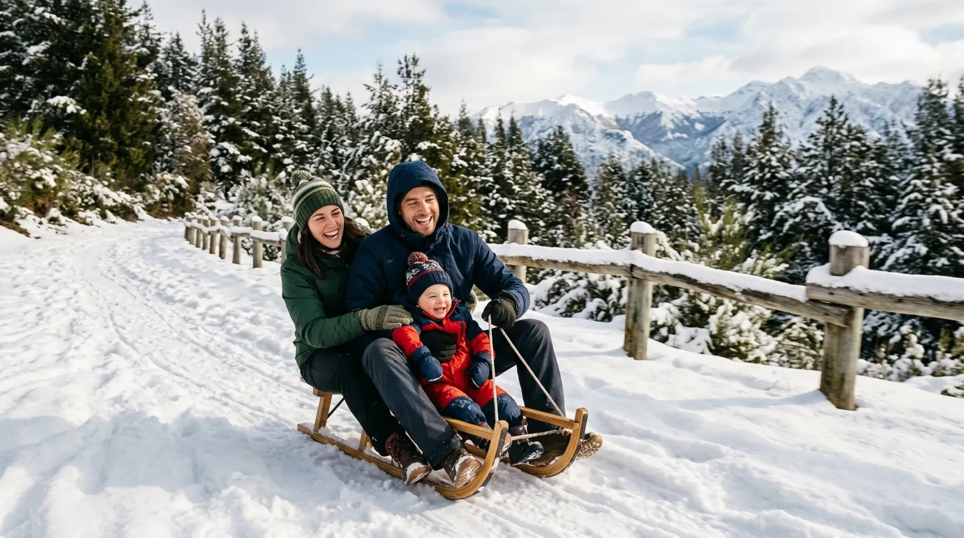 Passeios divertidos e o que fazer em Bariloche com crianças pequenas em trenó na neve.