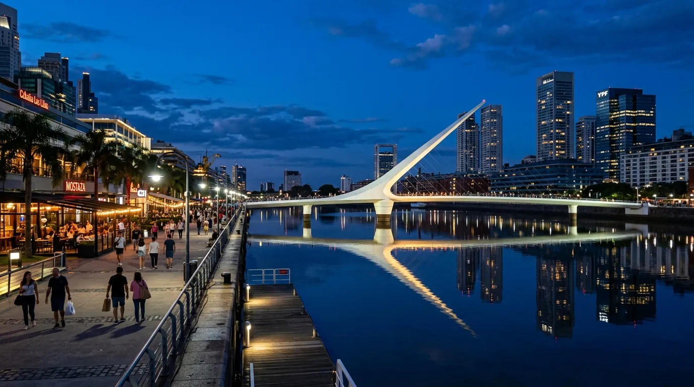 Vista noturna de Puerto Madero para complementar o melhor roteiro buenos aires.