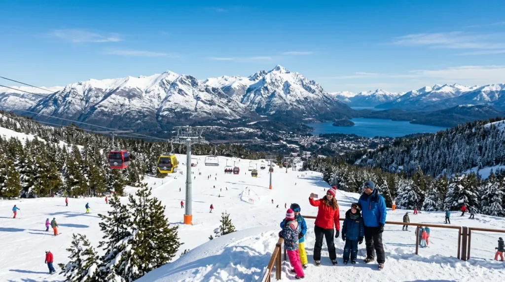 Vista panorâmica espetacular da montanha nevada no Cerro Catedral Bariloche durante a temporada de inverno.
