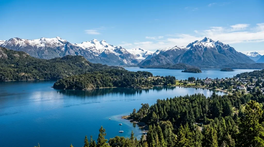 Vista panorâmica das montanhas e lagos para planejar o roteiro em Bariloche perfeito.