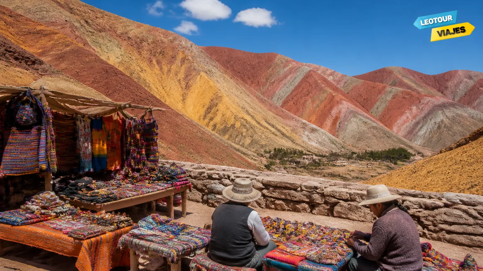 Camadas coloridas do Cerro de los Siete Colores vistas de mirante em Jujuy.
