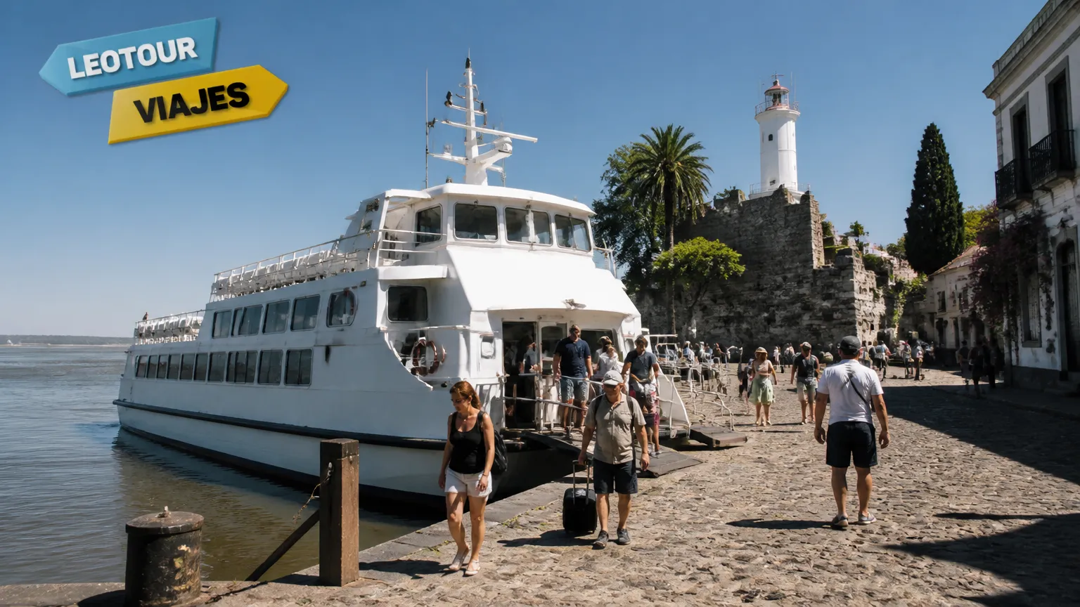 Desembarque seguro apos travessia de barco buenos aires uruguai no porto historico.