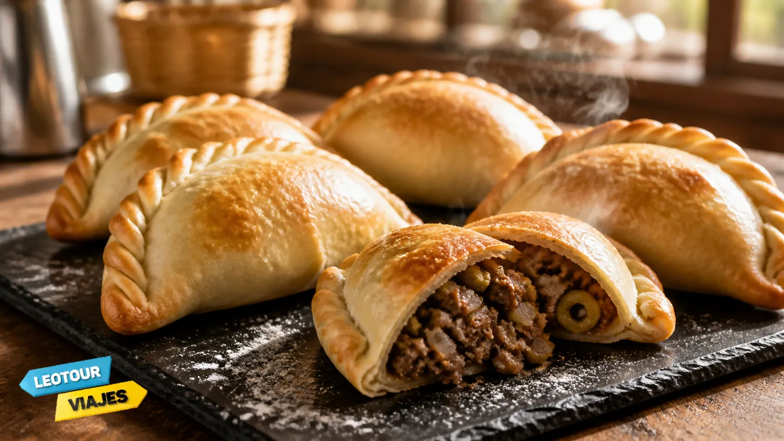 Empanadas douradas e suculentas representando a tradicional comida tipica argentina.