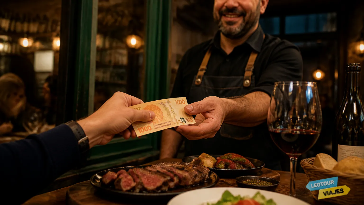 Gastronomia local mostrando quanto custa viajar para Buenos Aires por dia.