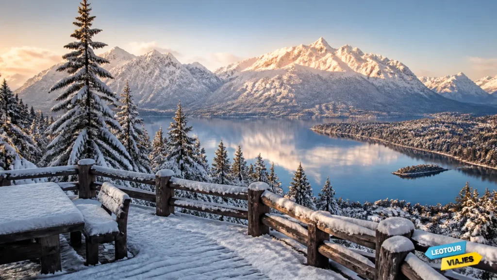 Paisagem de inverno nevada mostrando a melhor época para ir a Bariloche em viagem inesquecível.