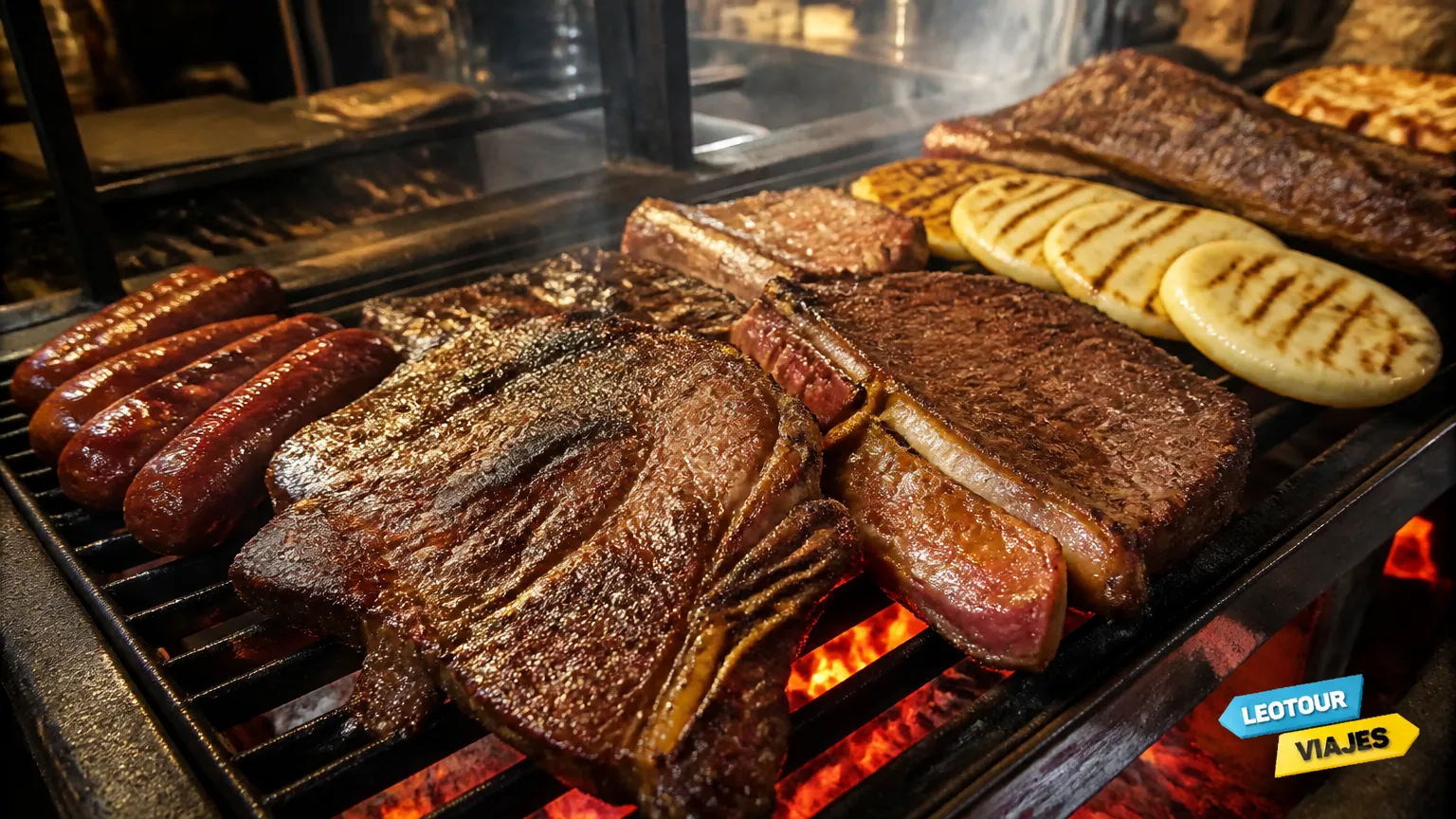 Tradicional churrasco uruguaio na parrilla do Mercado del Puerto em Montevidéu