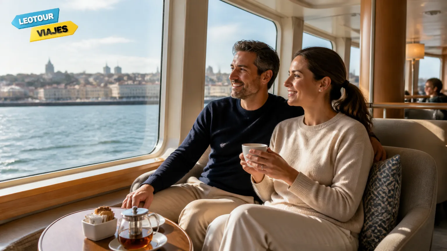 Passageiros aproveitando a confortavel travessia de barco buenos aires uruguai pela janela.