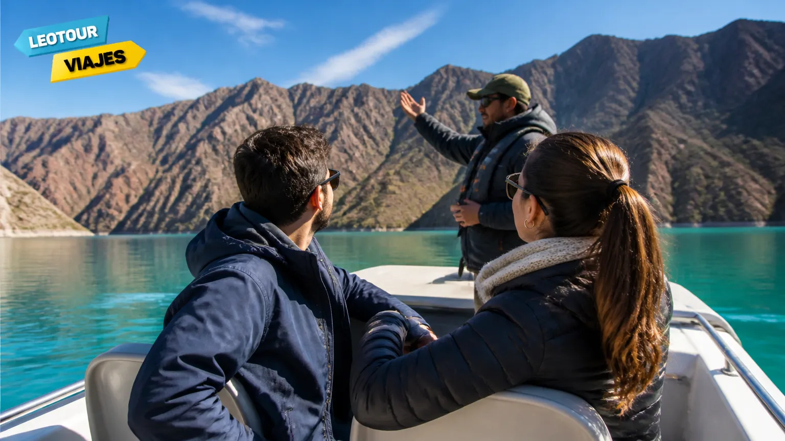 Passeio de barco na represa Los Reyunos em San Rafael Mendoza.