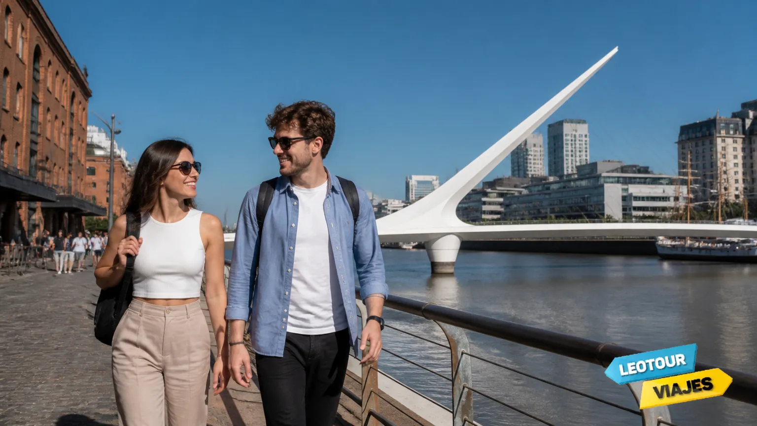 Passeio em Puerto Madero avaliando quanto custa viajar para Buenos Aires.