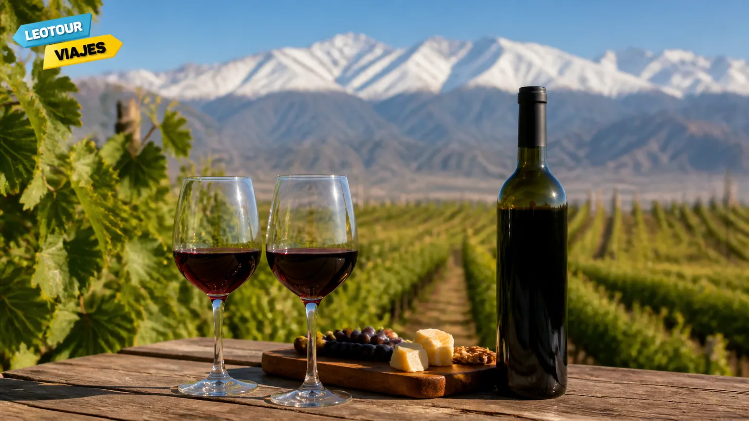 Vinhedo ensolarado e taças de vinho em San Rafael Mendoza.