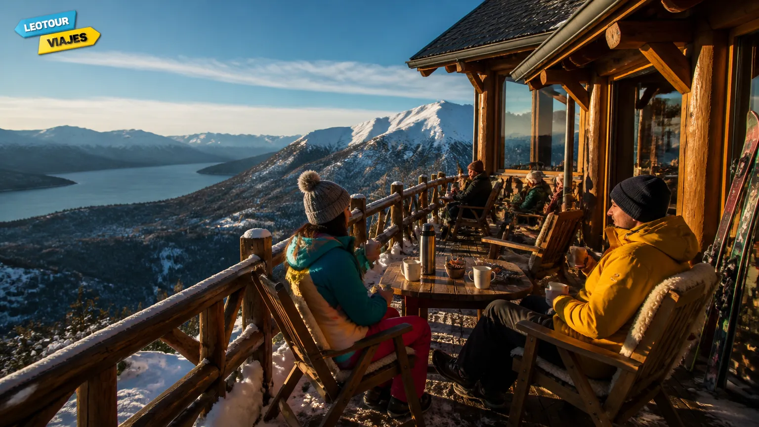 Vista panorâmica da montanha nevada após esquiar em Bariloche em resort de inverno.