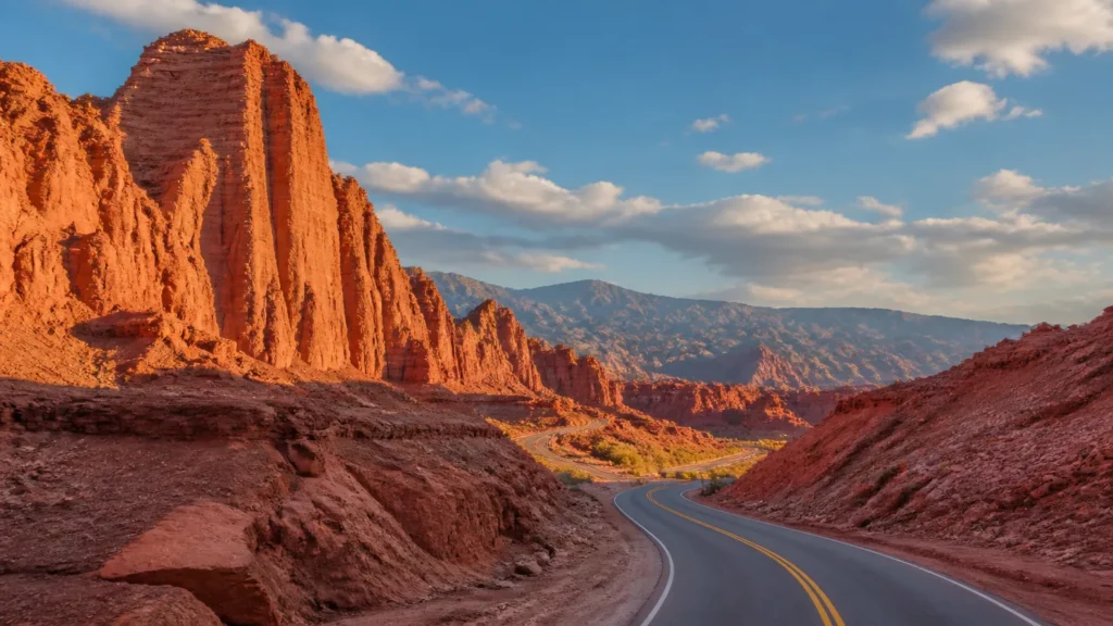 Paisagem dos passeios em Salta com montanhas avermelhadas na Quebrada de las Conchas.