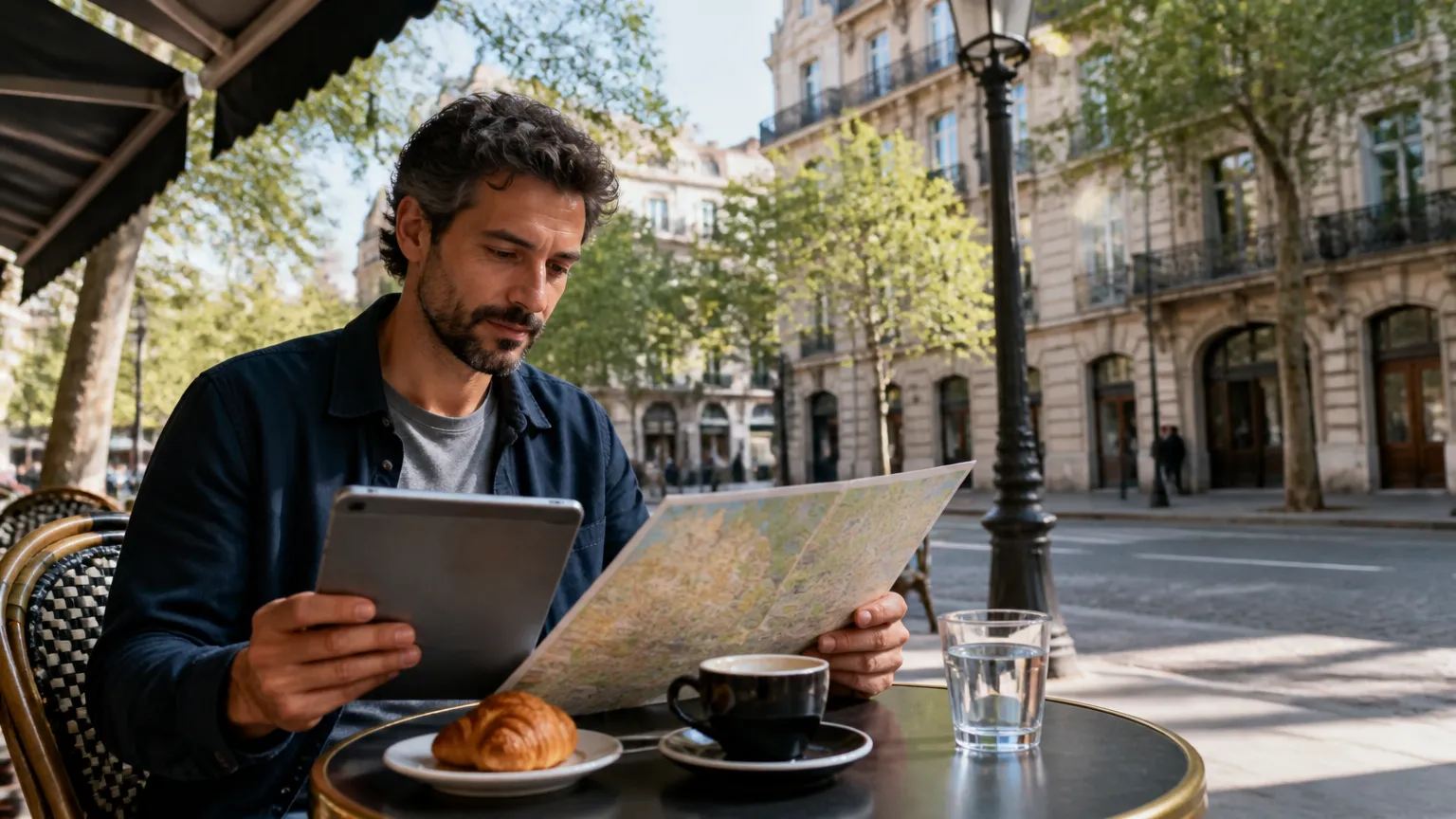 Planejamento de viagem entre Mendoza e Buenos Aires em cafe tradicional argentino.